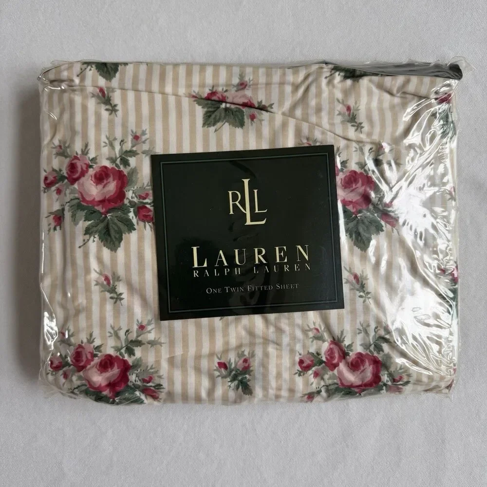NEW Ralph Lauren Sophie Brooke Vintage Twin Fitted Bed Sheet Floral Striped USA